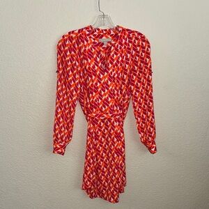 Banana Republic Red and Orange Long Sleeve Dress